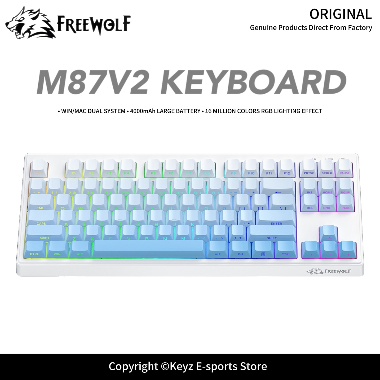 Keyboard Gaming Transparent - Tri-Mode Gaming Keyboard FREEWOLF M87V2 4000mAh