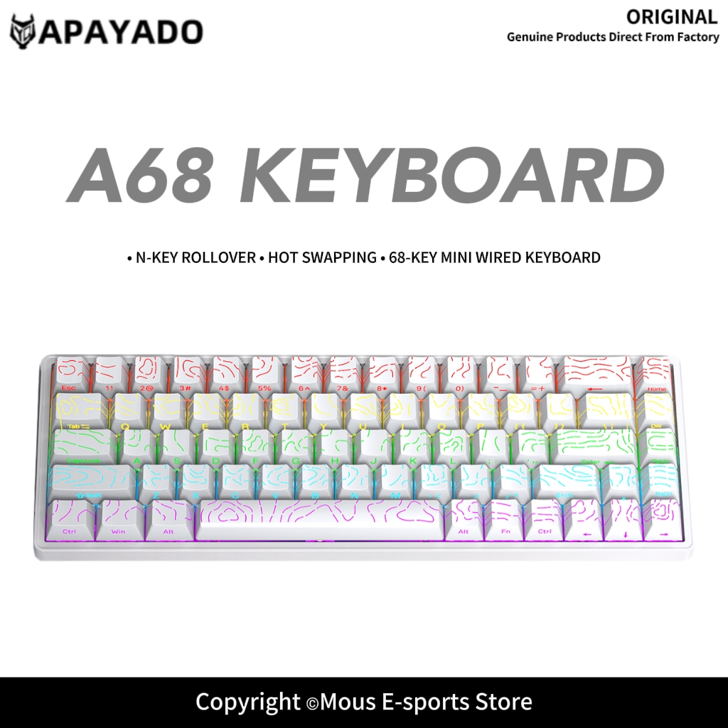 Gaming Keyboard Bundle - APAYADO A68 Wired Mechanical Keyboard Hot