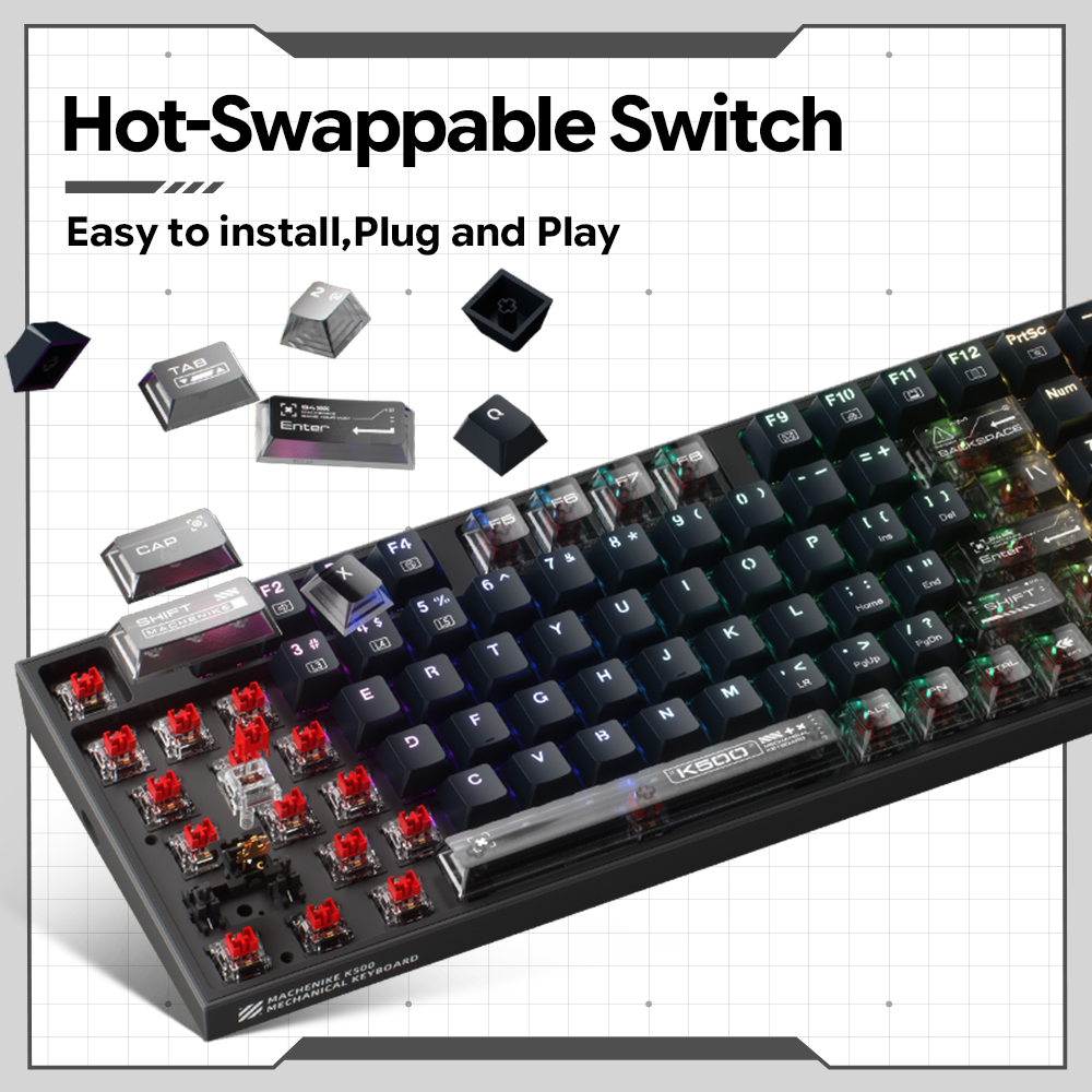 Machenike K500-B94 V2 Wired Me - огляд і ціна Keyboard Gaming Transparent