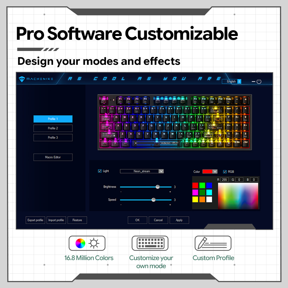 Machenike K500-B94 V2 Wired Me - огляд і ціна Keyboard Gaming Transparent